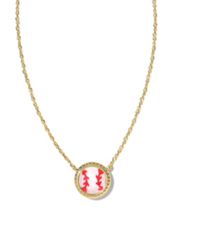 Kendra Scott Gold Baseball Pendant Necklace in Ivory Mother of Pearl