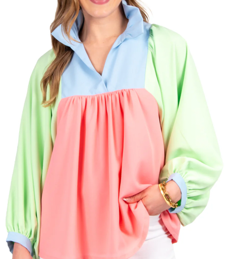 Emily McCarthy Stella Top in Guava Colorblock