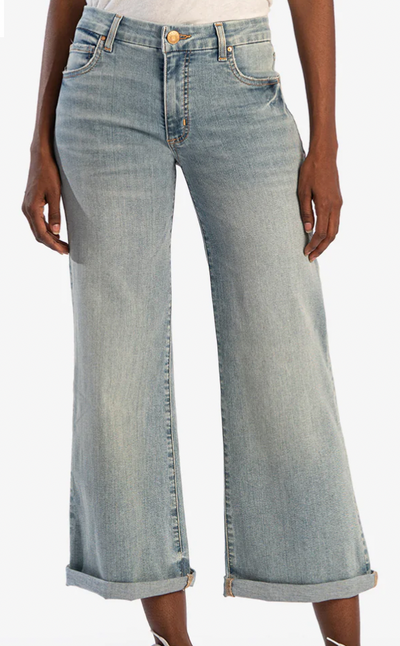 KUT Light Wash Meg Mid Rise Wide Leg Jeans