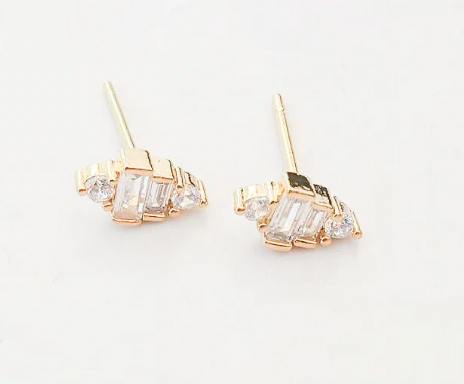 Virtue Jewelry Gold CZ Stacked Pyramid Studs