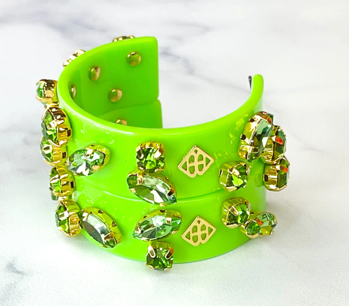 Brianna Cannon Green Resin Hoops with Green Crystals