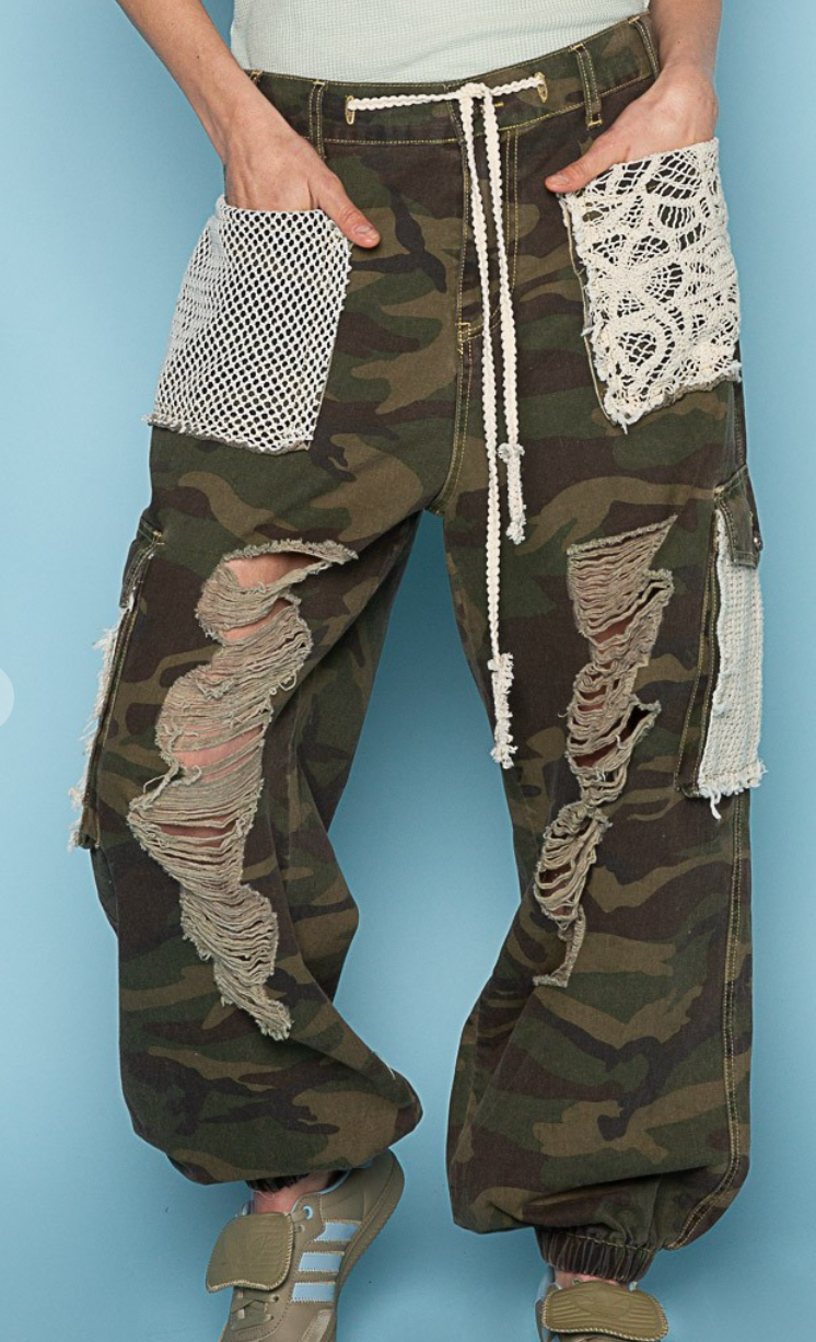 Camo Vintage Crochet Distressed Joggers