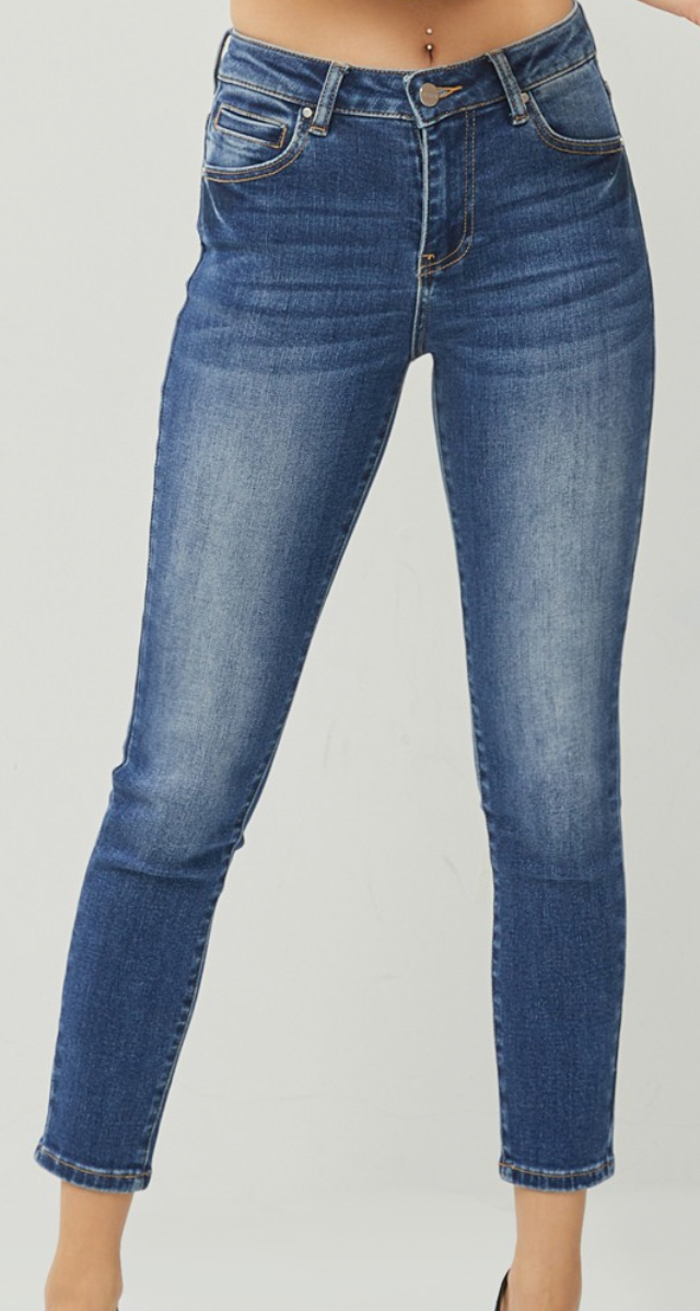 Risen Dark Wash High Rise Basic Ankle Skinny Jeans