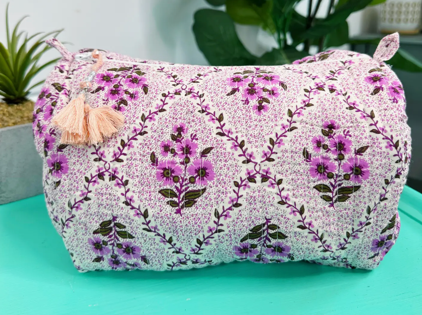 Quilted Purple Floral Travel Toiletry Bag