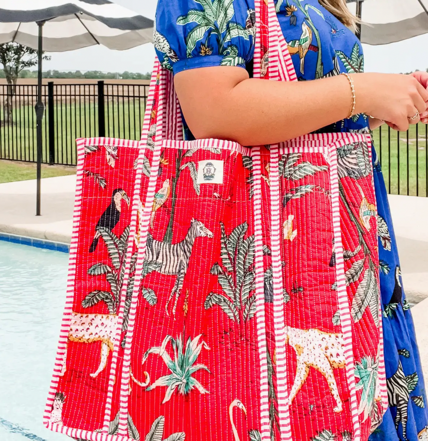 Heart of Grace Savannah Rain Red Quilted Tote Bag