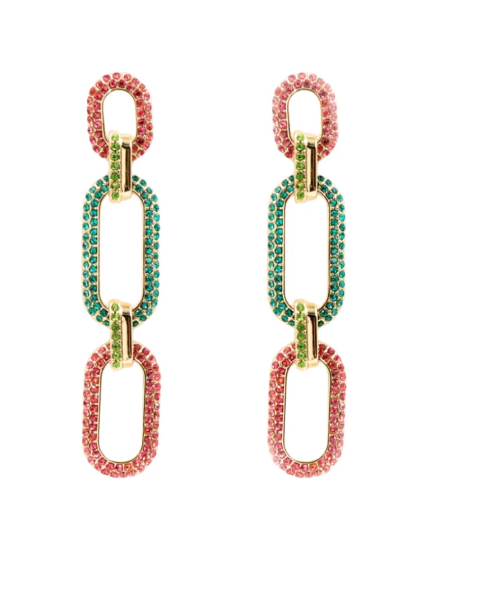 Brianna Cannon Pink & Green Crystal Link Drop Earrings