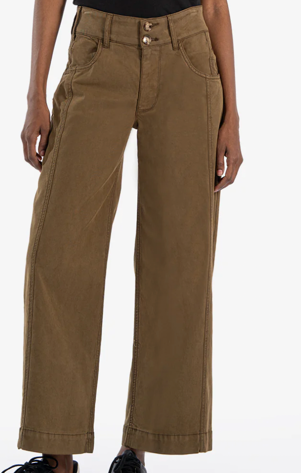 KUT Dark Olive Charlotte High Rise Wide Leg Jeans