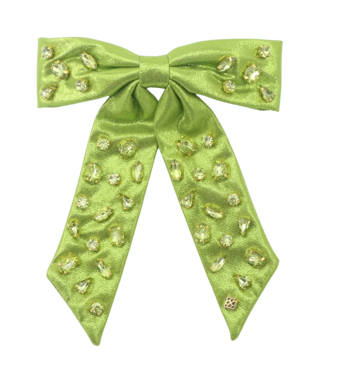 Brianna Cannon Shimmer Bow Barrette with Hand Sewn Crystals in Green