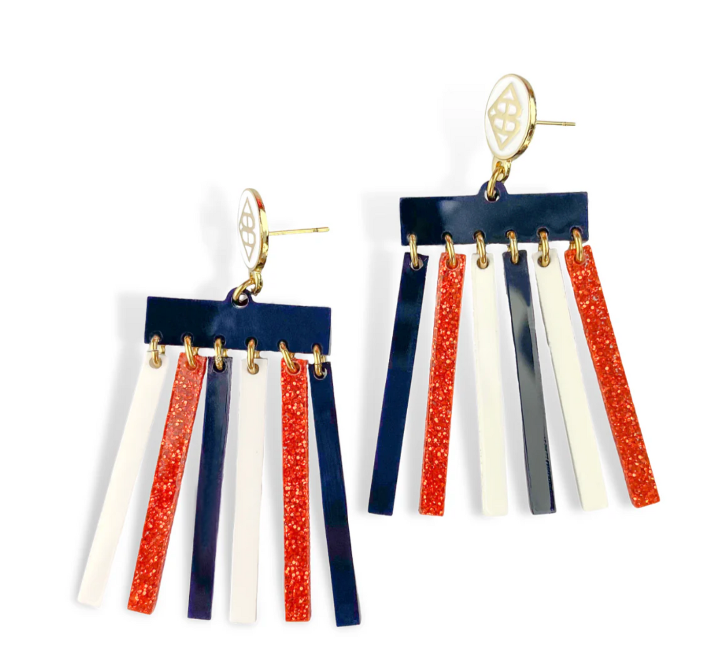 Brianna Cannon Navy, Orange Glitter, and White Mod Dangle Earrings