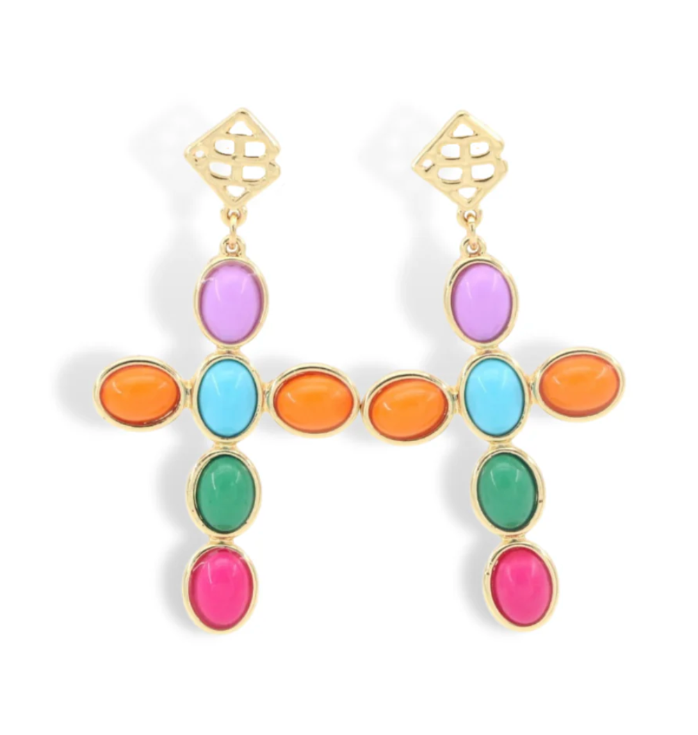 Brianna Cannon Multicolor Cabochon Cross Earrings