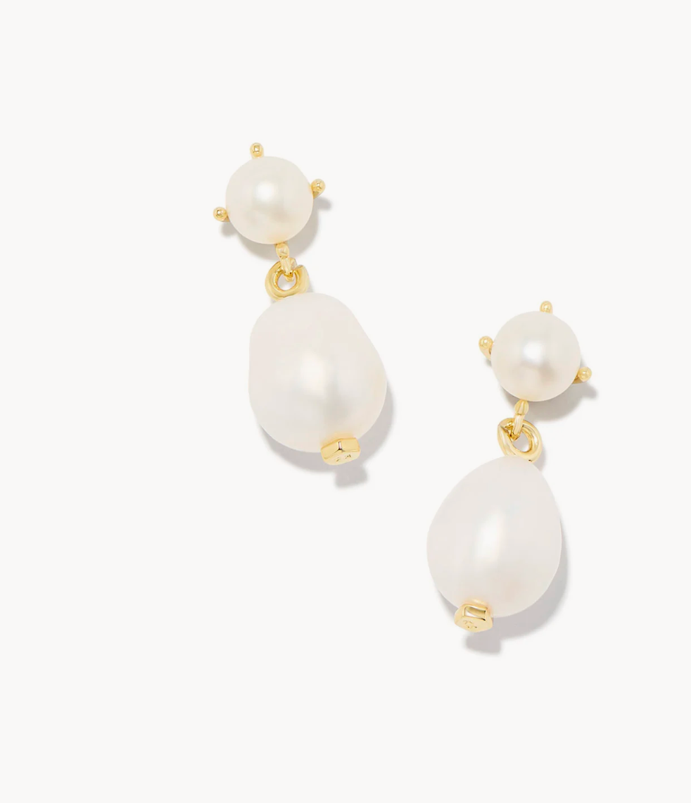 Kendra Scott Eve Gold Drop Earrings in White Pearl