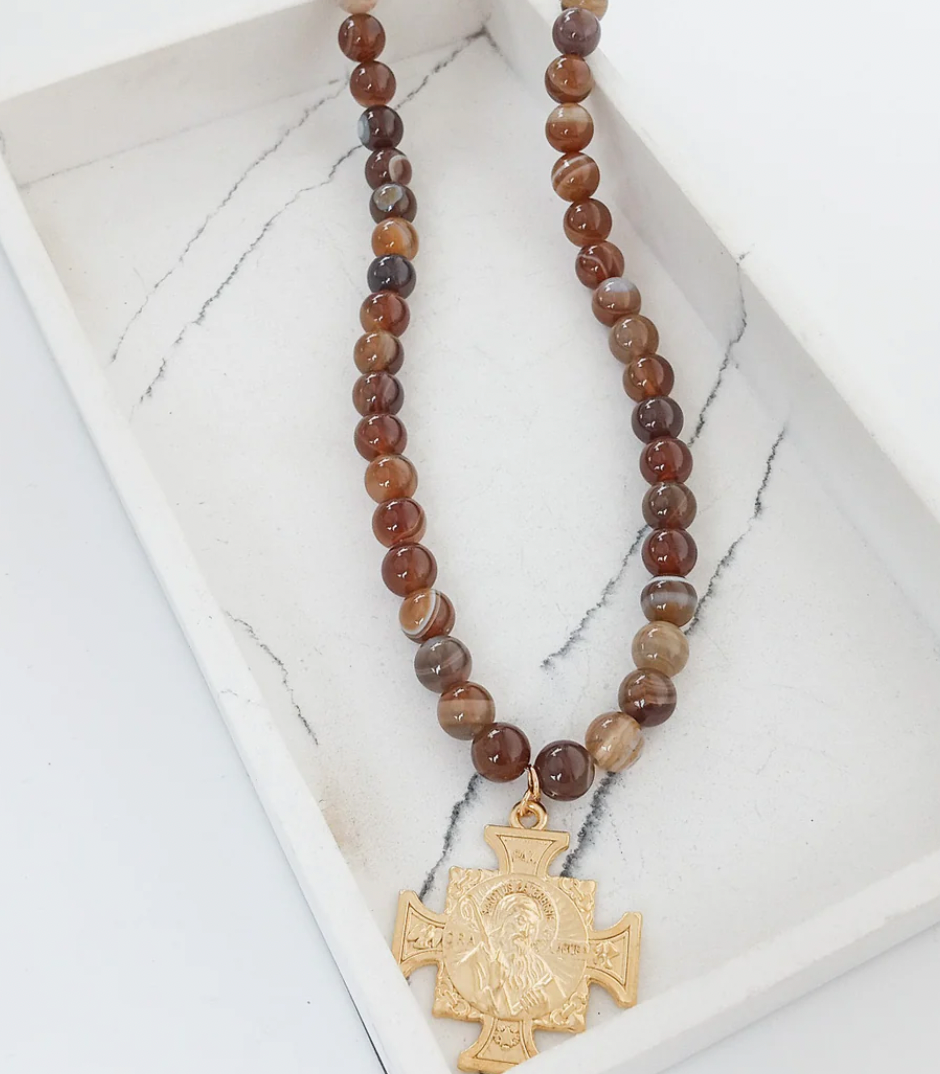 Virtue Jewelry Espresso Gemstone St. Ben Necklace