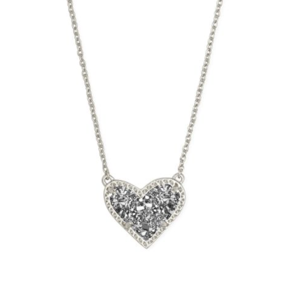 Kendra Scott Framed Ari Heart Silver Short Pendant Necklace in Platinum Drusy