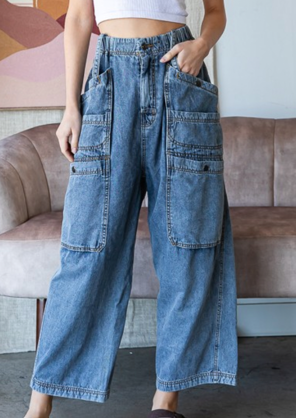 Denim Washed Baggy Crop Jeans