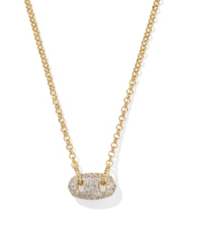 Kendra Scott Bailey Pave Short Pendant Necklace in Gold White Crystal