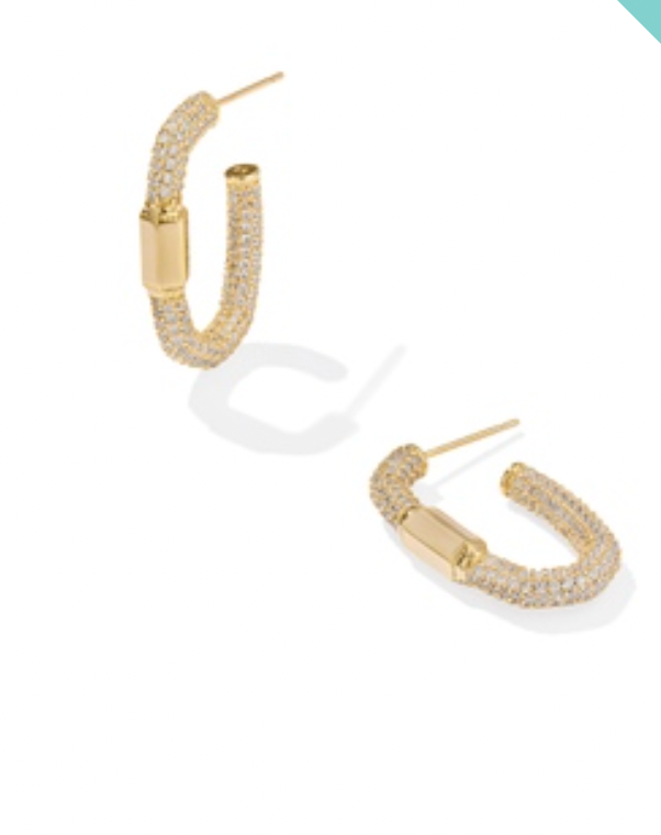 Kendra Scott Emery Hoop Earrings in Gold White Crystal