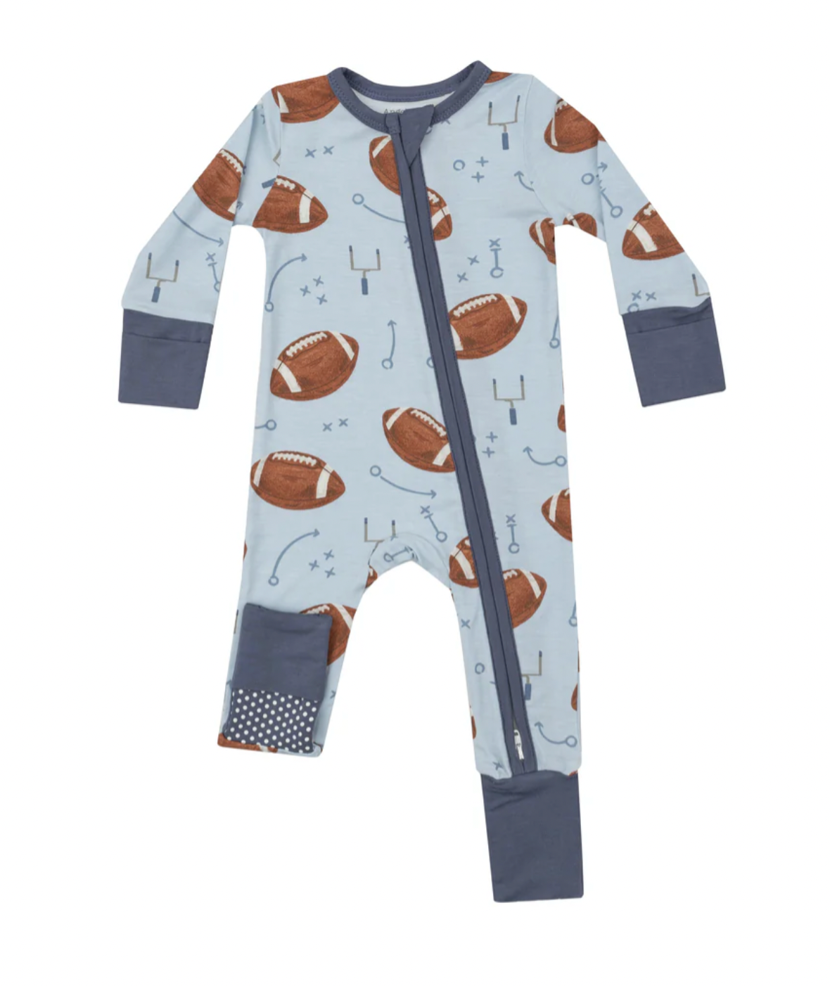 Angel Dear 2 Way Zipper Romper- Footballs Blue