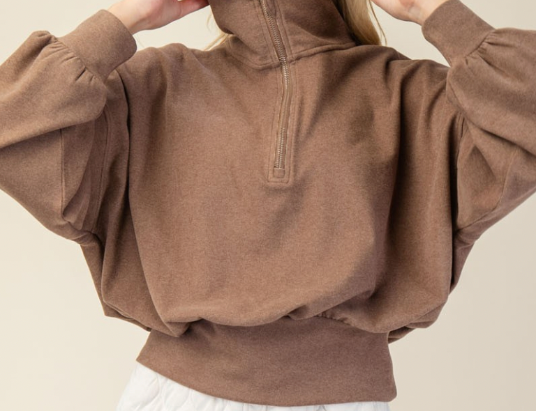 Brown Brushed Oversized Quarter Zip Pullover