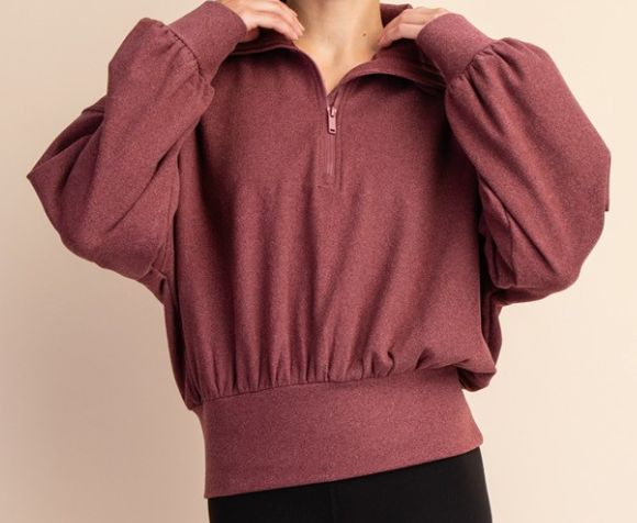 Wine Brushed Oversized Quarter Zip Pullover