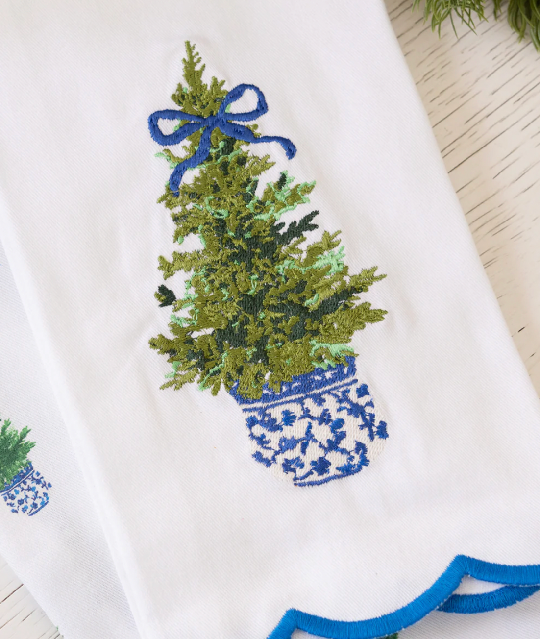 Mary Square Embroidered Fancy + Festive Tea Towel