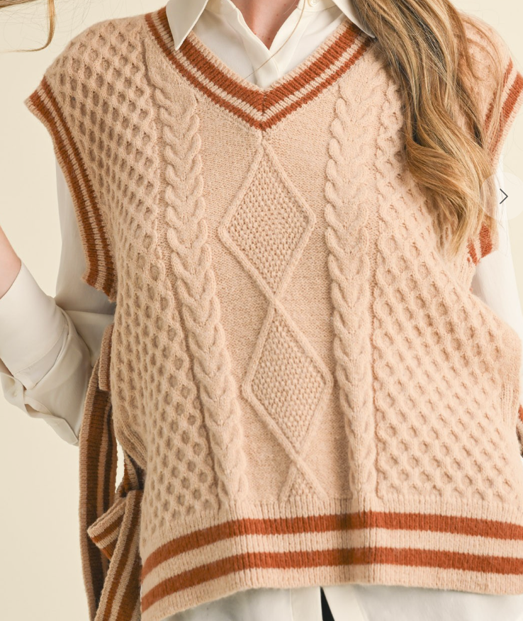 Taupe Dark Amber V-Neck Side Tie Sweater Vest