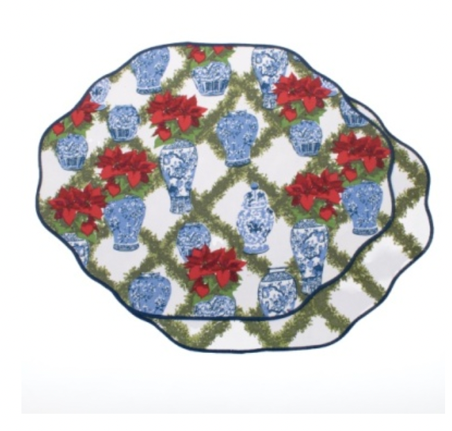 8 Oak Lane Poinsettias Scalloped Reversible Placemat