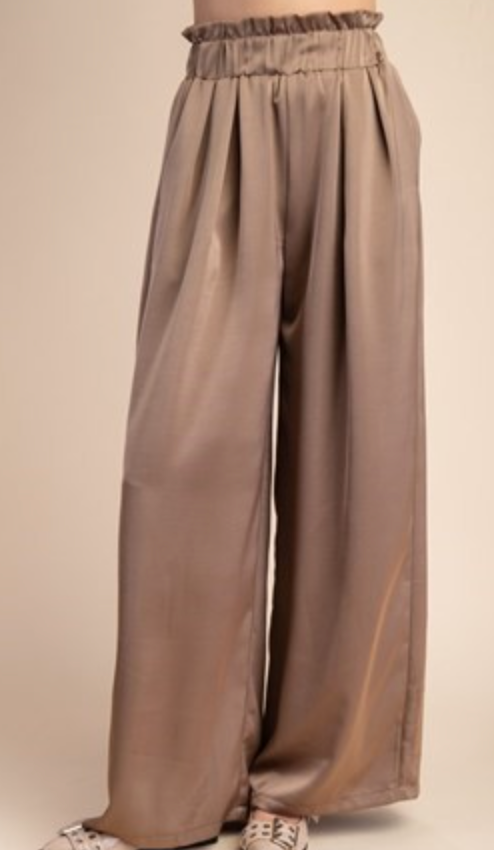 Mocha Smocked Waist Wide Leg Pants