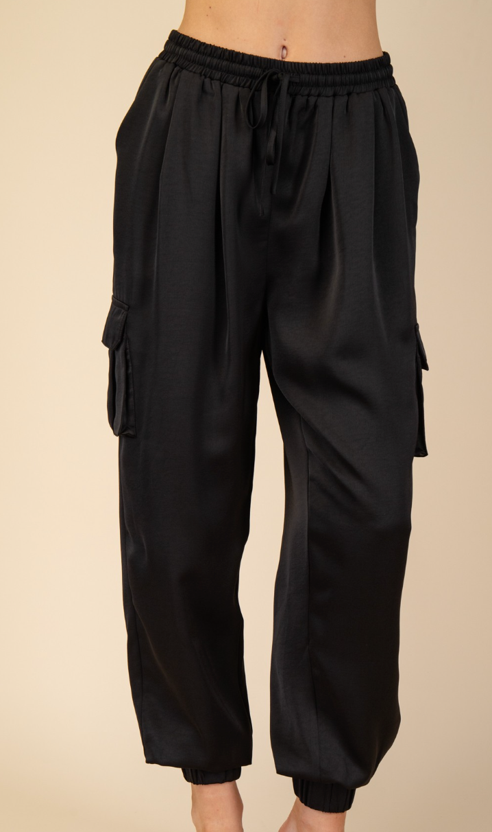 Black Elastic Waist Cargo Joggers