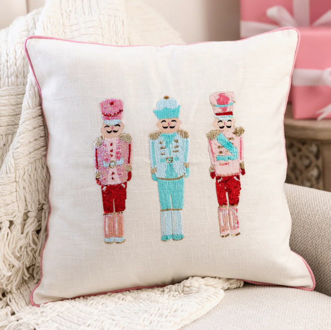 Mary Square Sequin Nutcrackers Square Pillow