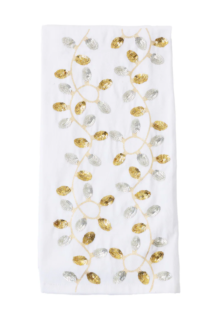 Mary Square Gold Embellished Lights Tea Towel