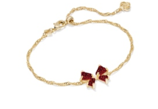 Kendra Scott Blair Bow Small Delicate Chain Bracelet in Bright Red Drusy