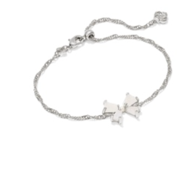 Kendra Scott Blair Bow Small Delicate Chain Bracelet in Silver Iridescent Drusy