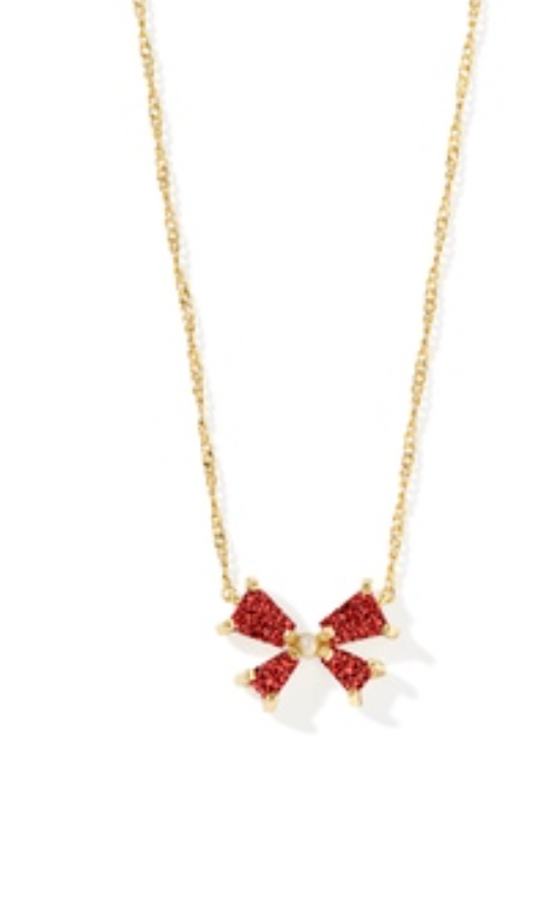 Kendra Scott Blair Bow Small Short Pendant Necklace in Bright Red Drusy