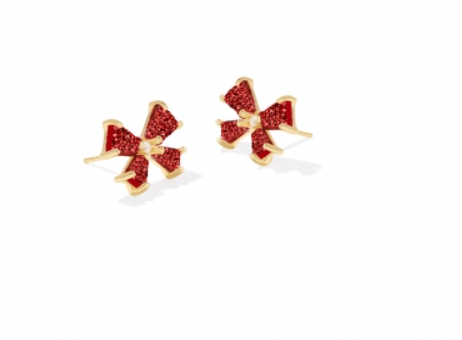 Kendra Scott Blair Bow Small Stud Earrings in Bright Red Drusy