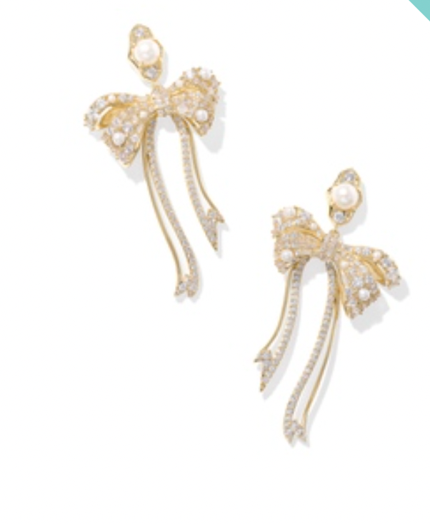 Kendra Scott Gold Krista Bow Statement Earrings in White Mix