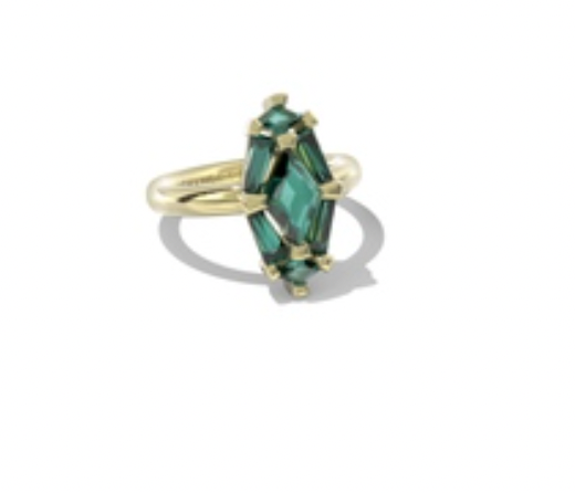 Kendra Scott Gold Lindy Rae Elyse Cocktail Ring in Green Crystal