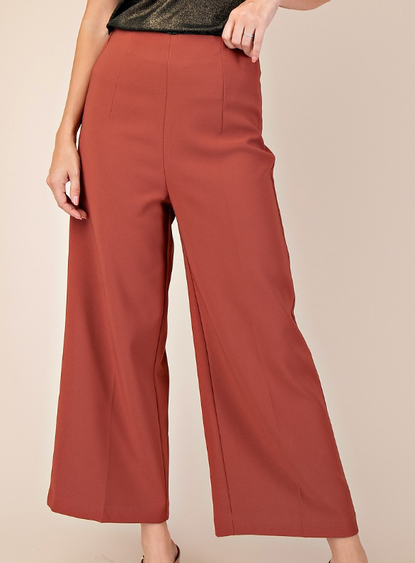 Rust Pleated Wide Leg Pants