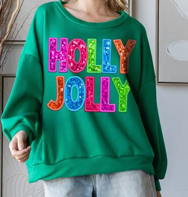 Green Holly Jolly Sequin Oversized Sweatshirt