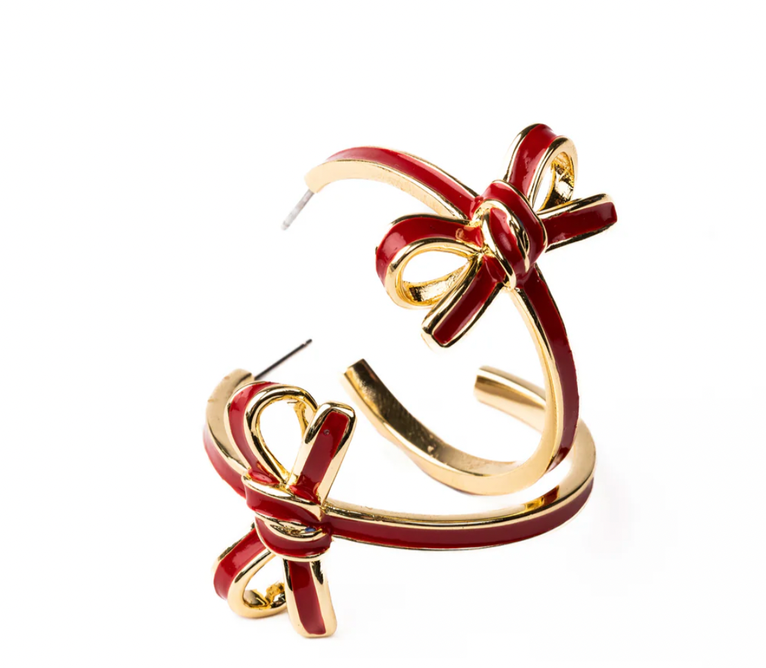 Michelle McDowell Luxe Bow Hoop Earrings in Red