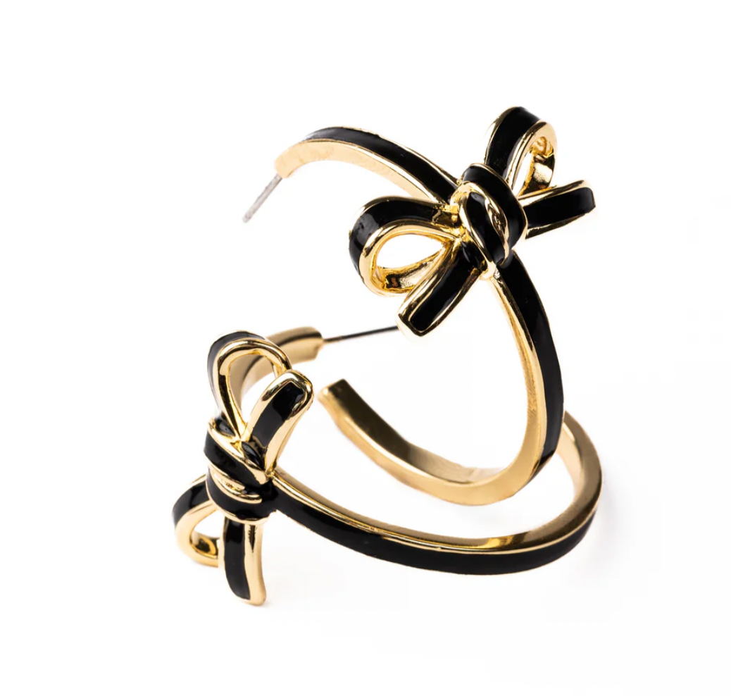 Michelle McDowell Luxe Bow Hoop Earrings in Black