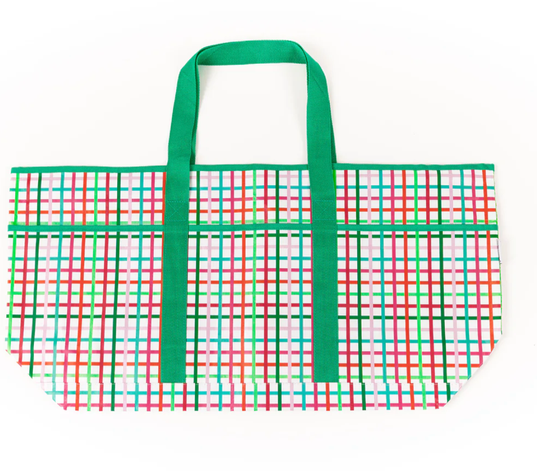 Mary Square Festive Plaid Utility Tote Bag