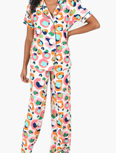 Emily McCarthy Pajama Pant Set in Multi Spot Cheetah