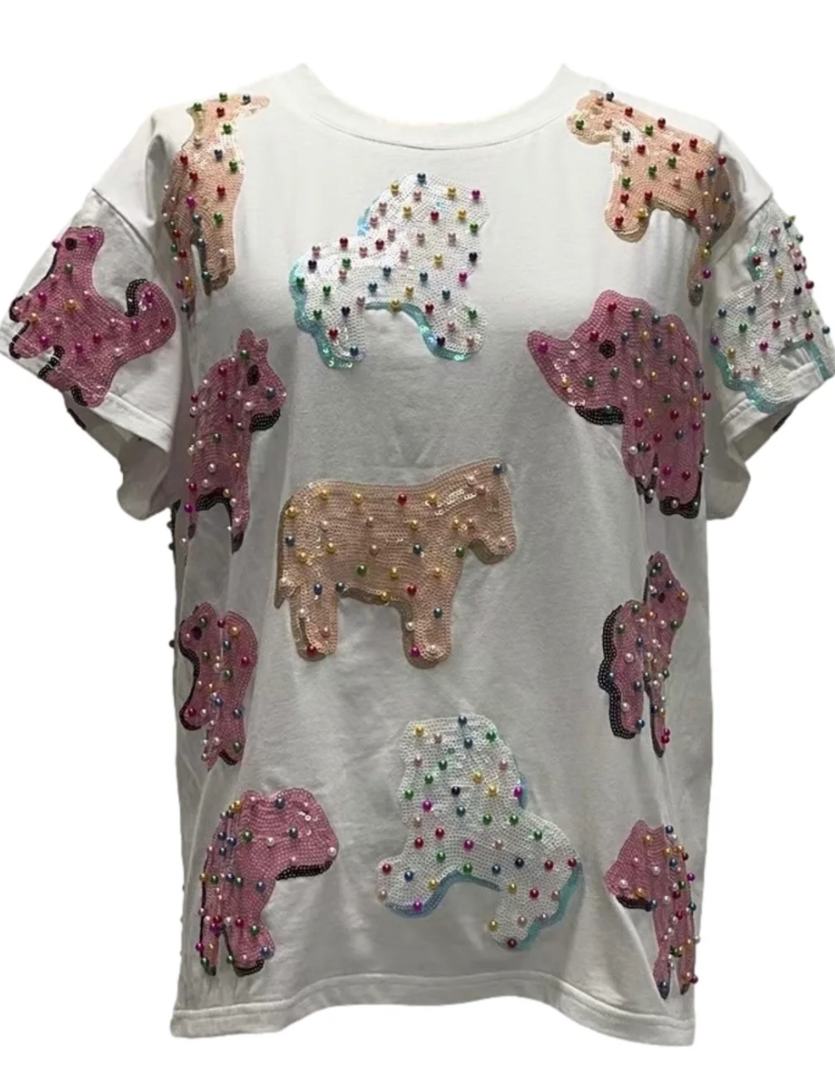 Queen of Sparkles White Animal Cracker Tee