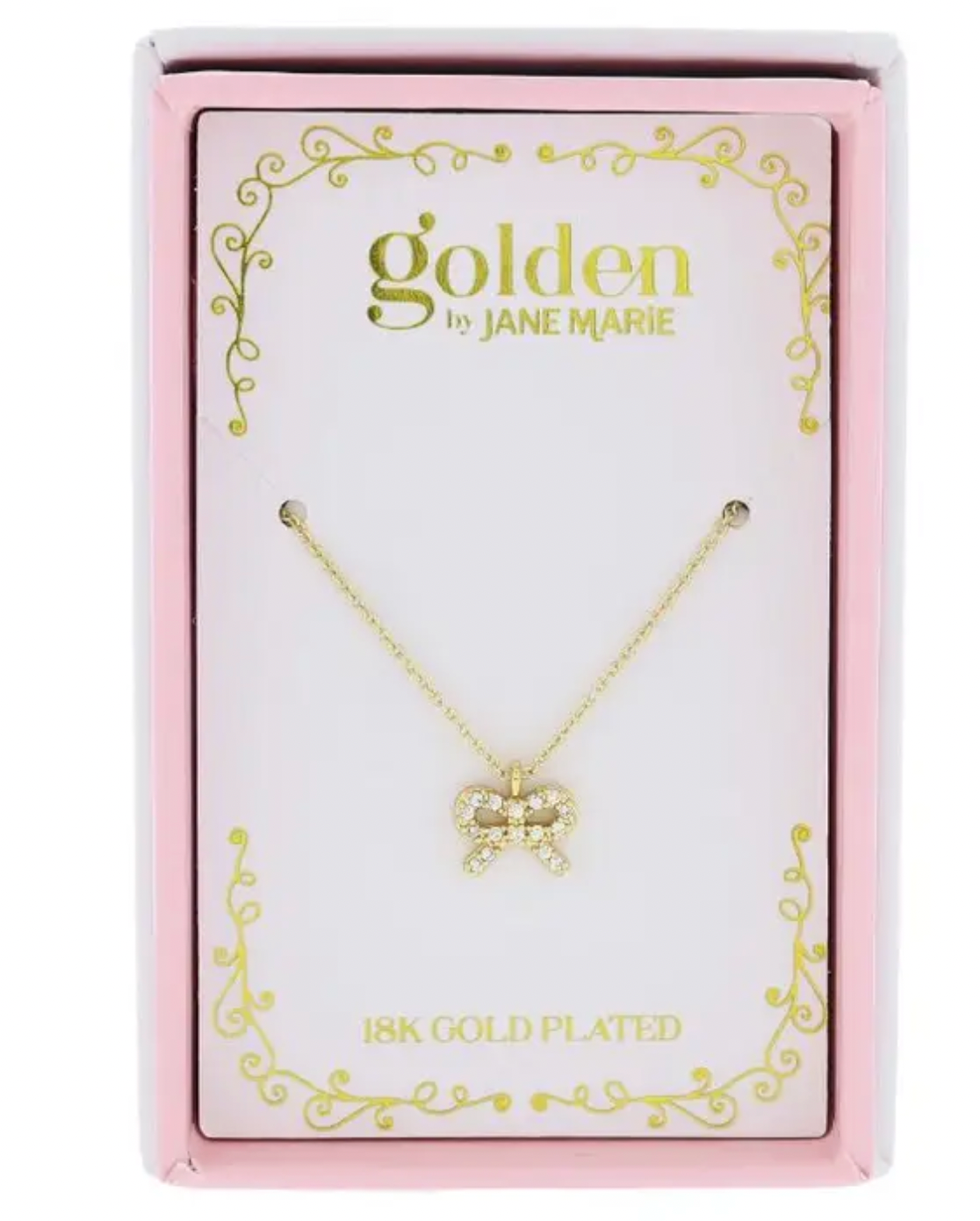 Jane Marie Kids 14" 18K Gold Plated Pave Mini Crystal Bow Necklace