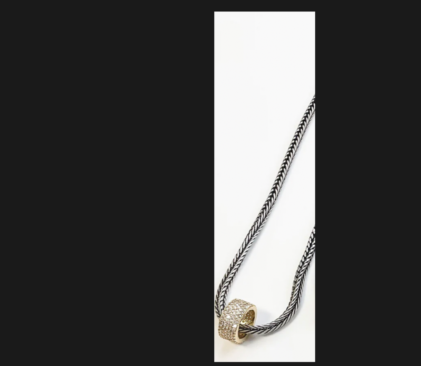 Virtue Jewelry Silver Boxweave Necklace w/ Rhinestone Tube