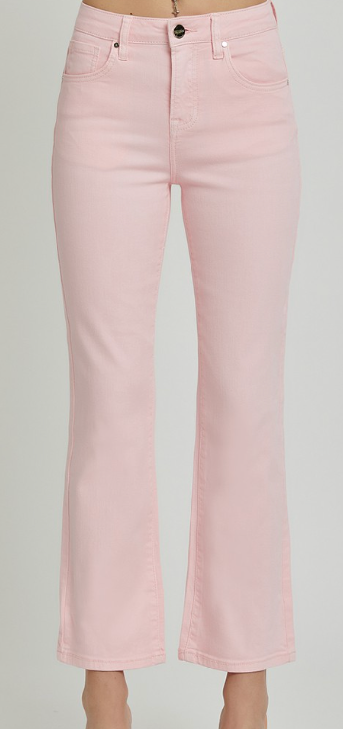 Risen Soft Pink High Rise Straight Leg Jeans