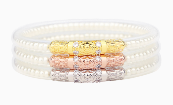 BuDhaGirl Three Queens All Weather Bangles - White Pearl