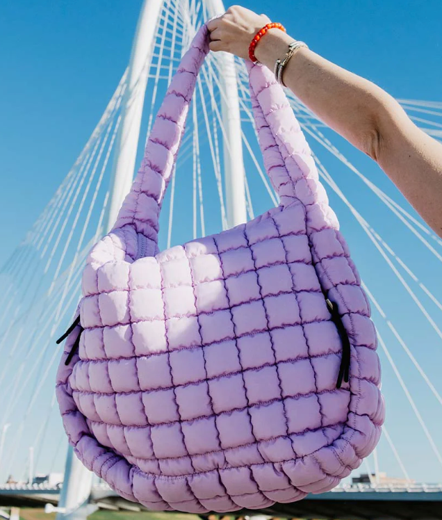 Light Purple Oversized Quilted Hobo Tote Bag