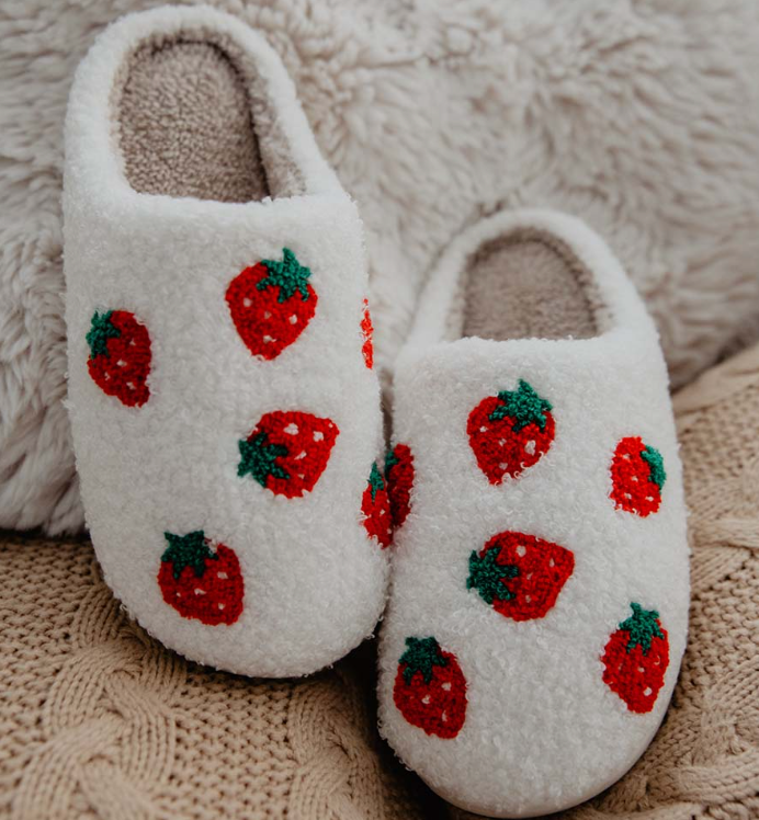 Strawberry Fuzzy Slippers