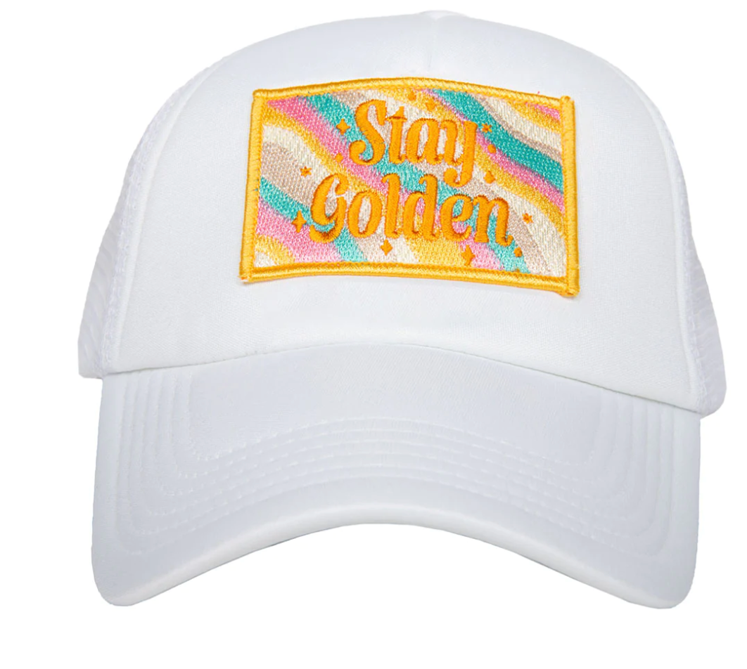 Stay Golden Patch Trucker Hat All White